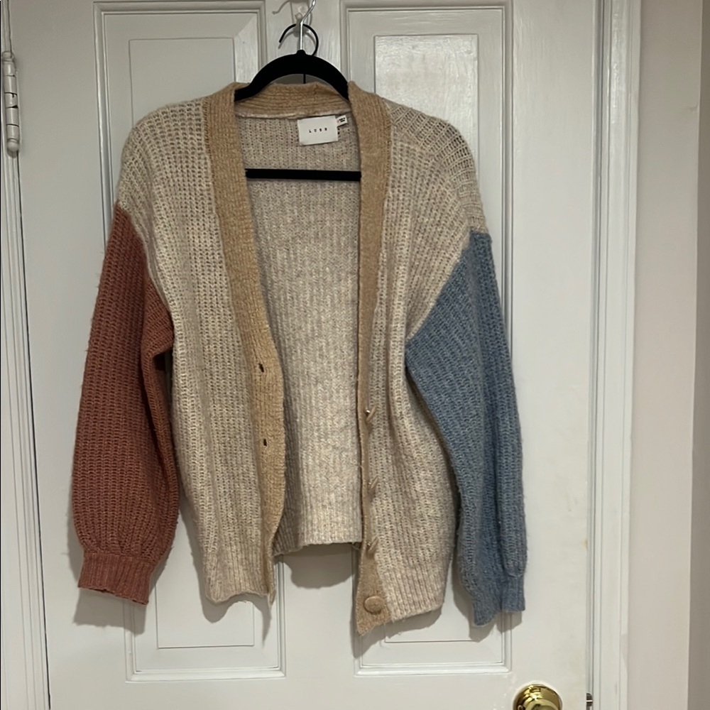 Lush Cream and Tan Cardigan Sweater
